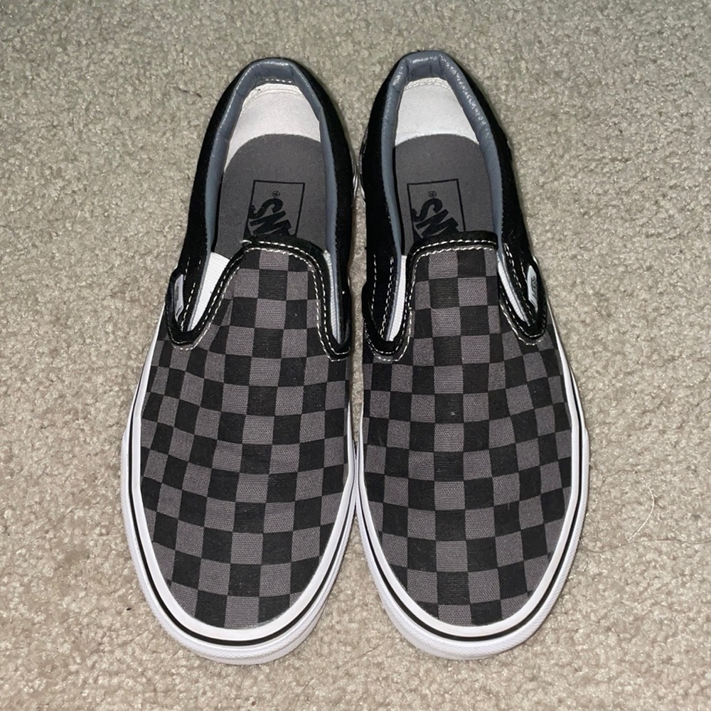 Vans Slip On Checkered Canvas Skate Sneakers Gray Black Women's 7.5 NWOT